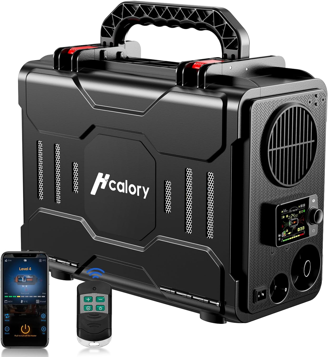 HCALORY Diesel Air Heater, 12V 5KW All-In-One Portable Handheld Toolbox  with Bluetooth APP Control and LCD Monitor for Car Trucks Boat Bus RV  Trailer Motor-Homes and Camper, Black 