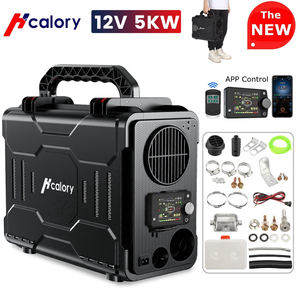 HCALORY Diesel Air Heater, 12V 5KW All-In-One Portable Handheld Toolbox  with LCD Monitor and Bluetooth APP Control for Car Trucks Boat Bus RV and  Trailer Motor-Homes and Camper, Black - Walmart.com