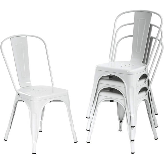 HCB Metal Dining Chairs Set of 4 Indoor Outdoor Patio Chairs Stackable Kitchen Chairs with Back Restaurant Chair 330 LBS Capacity (Cream) 17inchx21inchx33inch