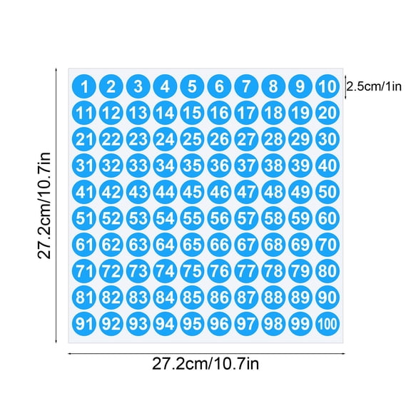 HCBY 1 Inch Circle Number Stickers 1-100 Set, Self-Adhesive Vinyl Waterproof Labels for Mailbox, Laptop, Scrapbook, Organizing, Calendar, DIY Crafts & Journal (Blue,10.7"x10.7")