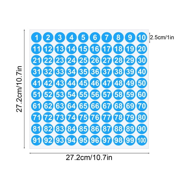 HCBY 1 Inch Circle Number Stickers 1-100 Set, Self-Adhesive Vinyl Waterproof Labels for Mailbox, Laptop, Scrapbook, Organizing, Calendar, DIY Crafts & Journal (Blue,10.7"x10.7")