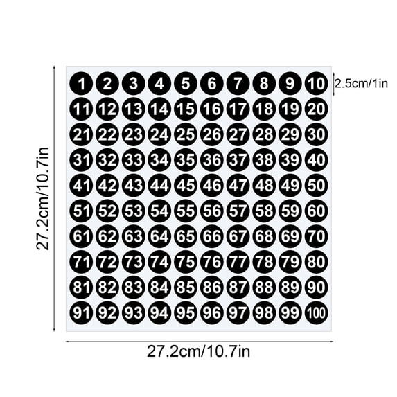 HCBY 1 Inch Circle Number Stickers 1-100 Set, Self-Adhesive Vinyl Waterproof Labels for Mailbox, Laptop, Scrapbook, Organizing, Calendar, DIY Crafts & Journal (Black,10.7"x10.7")