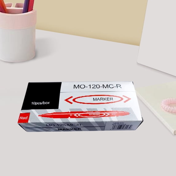 HCBY 10‑Pack red Double‑Tip Oil‑Based Permanent Markers, Waterproof Quick‑Dry Fine & Broad Point Marker Set, Anti‑Fade Dual‑End Art Signing Labeling Pens for Student Office Home Use
