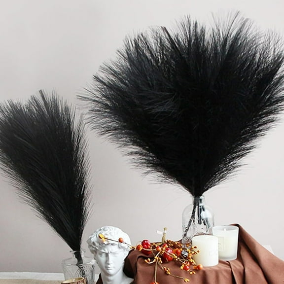 HCBY 10Pcs Black Artificial Pampas Grass, Fake Fluffy Reed Plume Stems, Bohemian Faux Dried Pampas For Home Wedding Festival Decor, Non Drop Long Silk Floral Stalks