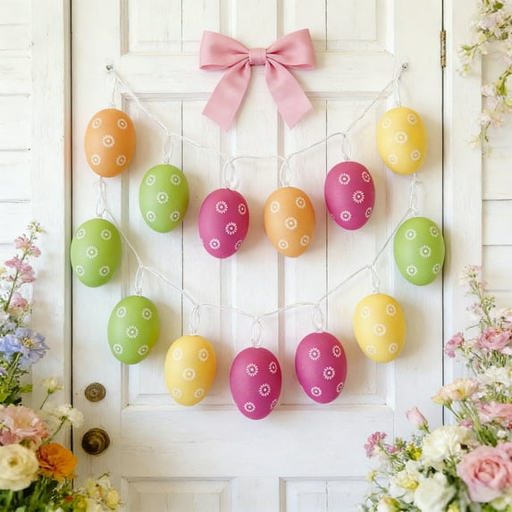 HCBY 12 Pack Easter Eggs Decor, 2.4" color Plastic Egg for Indoor Outdoor, Reusable Hanging Eggs with Loop for Table Tree Wreath, Festive Holiday Decor for Spring Celebration