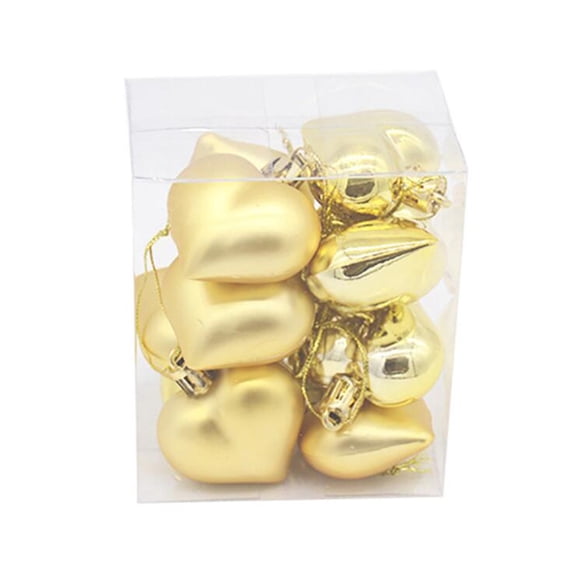 HCBY 12 Pcs Heart Shaped Christmas Tree Ornaments, Metallic Red Gold Silver Bulk Set for Home & Party Decor – Shiny PVC Holiday Hanging Pendants (Gold,1.77"x1.77"x0.59")