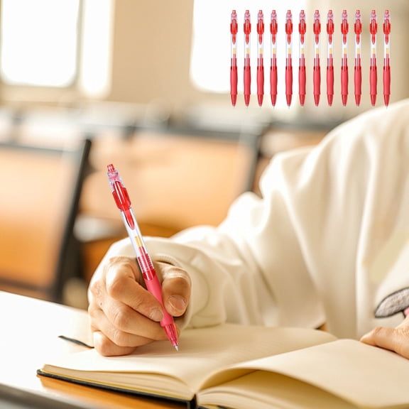 HCBY 12Pcs 0.02in Fine Point red Retractable Gel Pens, Non‑Slip Grip Smooth Writing Ballpoint Pens, Quick‑Dry Ink No‑Smear Pens For School Office Journaling Note‑Taking