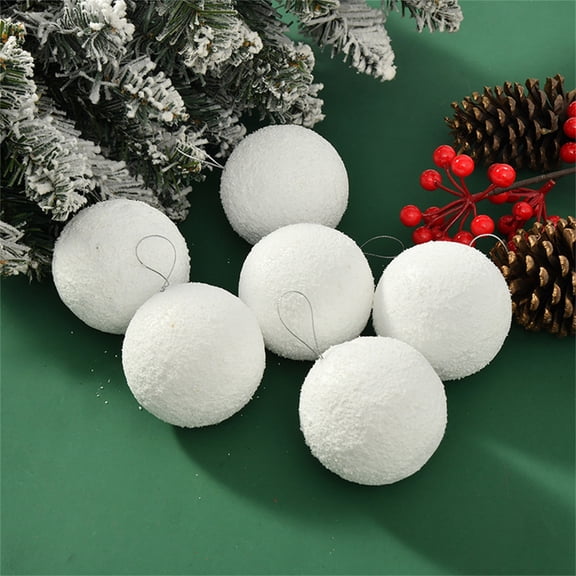HCBY 12Pcs Christmas Foam Hanging White Snowball with Rope, Small Christmas Tree Round Snow Ball Ornament for DIY Winter Party Holiday Gift idea(2.4")