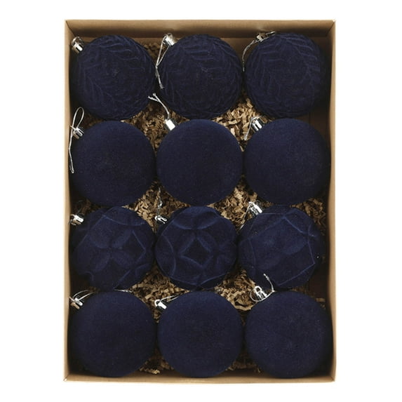 HCBY 12Pcs Solid Velvet Christmas Ornaments Balls, 4 Style Flocked Matte Velvet Christmas Ball Ornaments, Shatterproof Decor for Xmas Tree Wedding Holiday Party Home Gift idea(Blue,3.14")