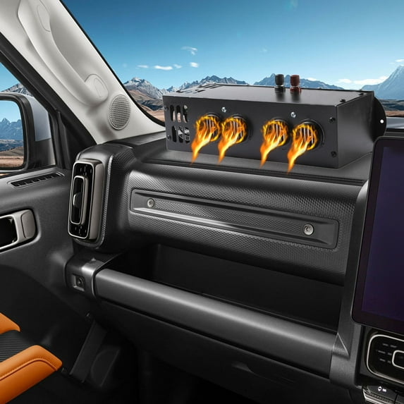 HCBY 12V Car Heater for Truck Van, 800W Windshield Defroster and Defogger, Fast Heating Cabin Warmer with Twin Draught, Portable Mounted Defrosting Kit for Winter Use(Black,11.61x4.53x2.56inch)