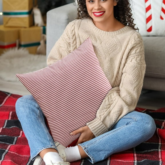 HCBY 17.7x17.7" Red & White Striped Throw Pillow Cover, Soft eathable Polyester ative Pillowcase For Couch, Sofa, Porch, No Insert