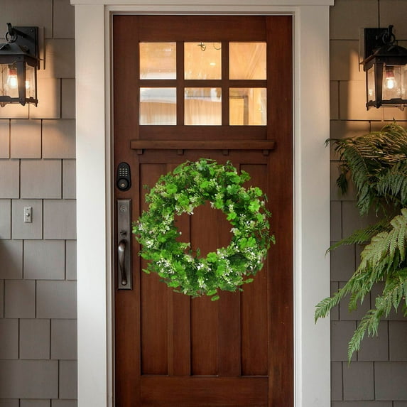 HCBY 17 Inch St. Patrick's Day Shamrock Wreath with Door Knocker, Realistic Artificial Clover & Flower Garland for Front Door Indoor Outdoor Decor