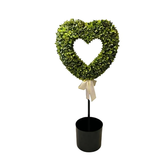 HCBY 2.5 Ft Heart Shaped Boxwood Topiary Tree with White Bow, Artificial Valentine‘s Day Decor, Low Maintenance Indoor Outdoor Potted Plant for Porch, Patio, Table, Romantic Holiday Gift Idea
