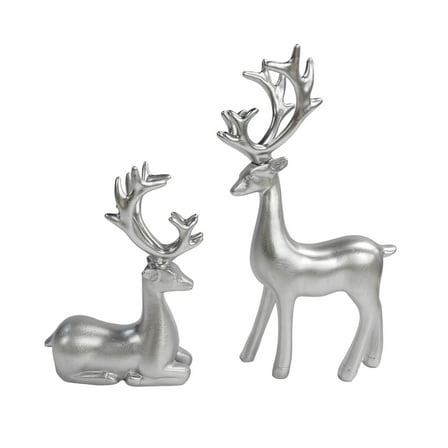 HCBY 2 Pieces Resin Reindeer Sculpture Deer Statue Home Office Desk Decor
