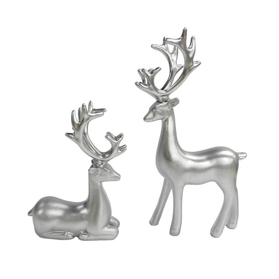 HCBY 2 Pieces Resin Reindeer Sculpture Deer Statue Home Office Desk Decor