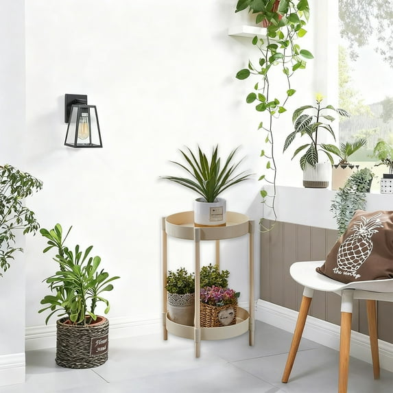 HCBY 2-Tier Side Table, Modern Round End Table with Metal Frame for Living Room & Bedroom - Small Coffee Table, Snack Stand, Bedside Nightstand, Sturdy & Space-Saving (White)