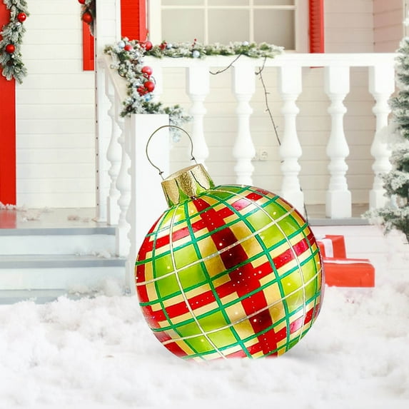 HCBY 24" Giant PVC Inflatable Christmas Balls Outdoor Blow Christmas Decoration Large Inflatable Xmas Ornaments for Indoor Winter Holiday Party Lawn Porch Supplies D
