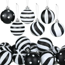 HCBY 24 Pcs Christmas Black and White Ball Ornaments Xmas Plastic Stripe Dot Hanging Ball for Christmas Tree Party Decoration Supplies(1.18 Inch)