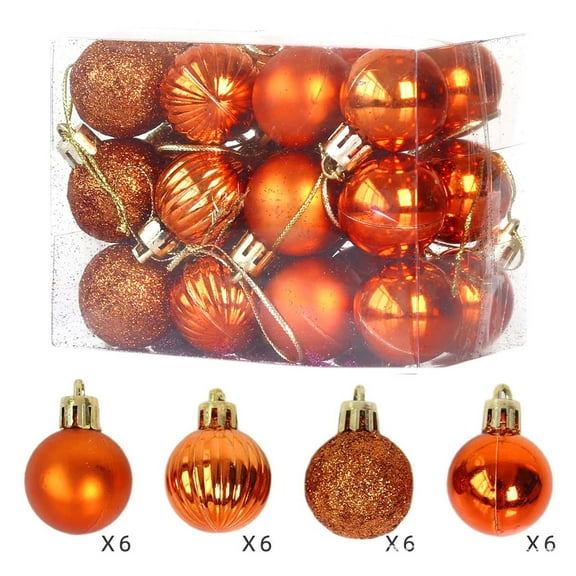 HCBY 24PcS 3Cm/1.2In Christmas Balls Decorations, Xmas Tree Balls Hanging Decor, Christmas Plastic Balls, Electroplating Hanging Balls Decoration Orange