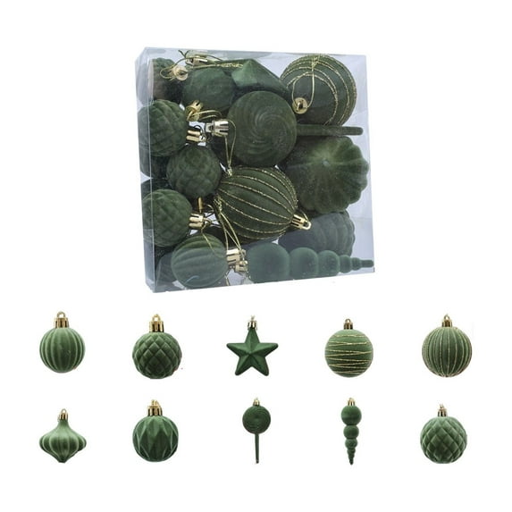 HCBY 24Pcs Velvet Christmas Ornaments Set, Flocked Shatterproof Assorted Hanging Xmas Tree Ball Decorations, Christmas Ball Ornaments for Xmas Holiday Party Home Decor(Green,3.14")