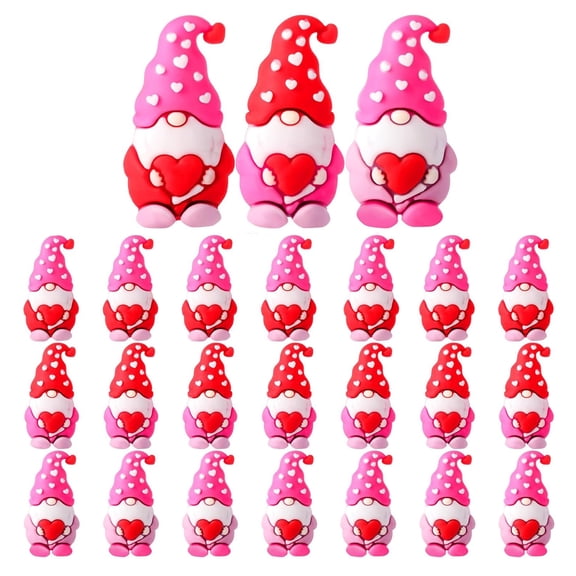 HCBY 25-Pack Mini Rubber Gnome Figurines, 1.4 Inch Small Gnomes for Valentines Day Gifts, Cute Desk & Terrarium Decor, Fairy Garden Ornaments, Party Favors, Home Decorations (Red-Pink,1.4"x0.7")