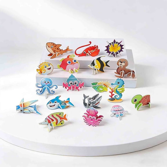 HCBY 25pcs Three-Dimensional Puzzle Card Set, DIY Assembled Educational Toy, Colorful Themed Brain Teaser Game, EVA Safe Sturdy Toddler Gift for 3+ Years