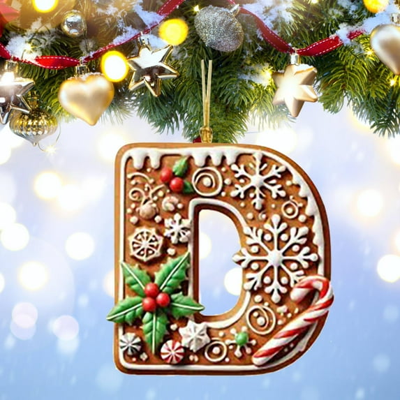 HCBY 26 Letters Christmas Tree Hanging Decoration, 26 Initial Candy Cane Letter Pendant with Berries Pattern, Monogram Hanging Decorations for Party Gifts DIY Decor(D,3.9")