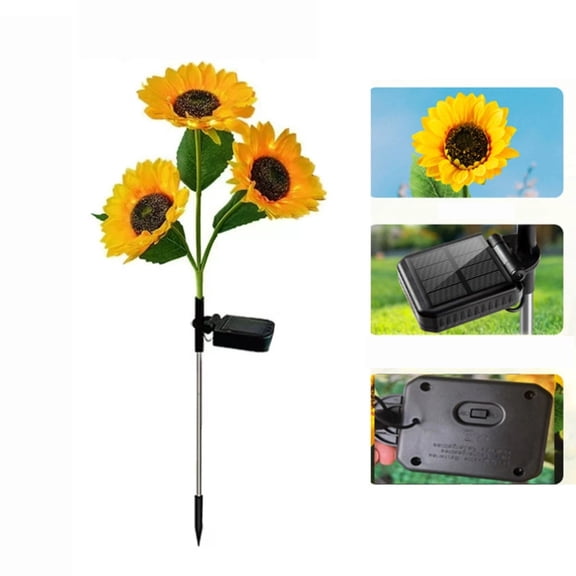 HCBY 29.6in Solar Sunflower Stake Light IP65 Waterproof Silk Flower Lamp Auto On Off LED Light Stainless Steel Rod for Yard Lawn Pathway Landscape Decor