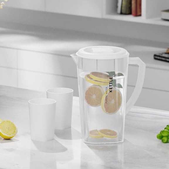 HCBY 2L Plastic Cold Kettle with Built-In Faucet Filter, Slim Design Refrigerator Water Dispenser for Juice & Iced Tea, Food Grade, Leak-Proof & Easy Pour(White,8.86"x7.48")