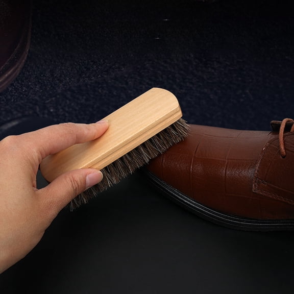 HCBY 3 Pack Horsehair Shoe Brush, Soft Natural Bristles for Leather Shoes, Solid Wood Handle Non Slip Grip, Gentle Dust Removal Polish Buffing Without Scratching