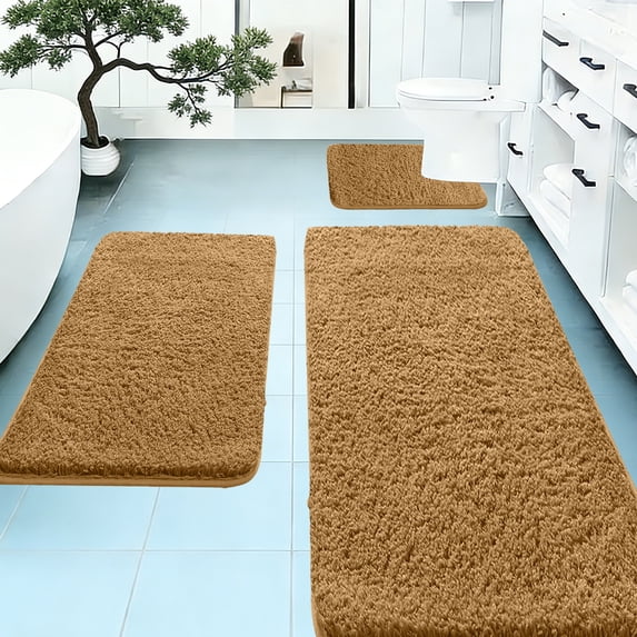 HCBY 3-Piece Memory Foam Bathroom Rug Set,Soft Non-Slip Absorbent Bath Mats,For Bathroom Laundry Room Home Use