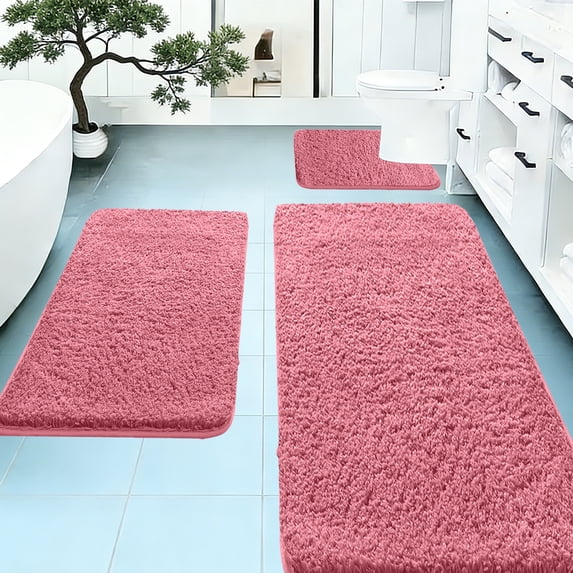HCBY 3-Piece Memory Foam Bathroom Rug Set,Soft Non-Slip Absorbent Bath Mats,For Bathroom Laundry Room Home Use