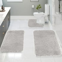 HCBY 3-Piece Solid Color Bath Mat Set, Super Soft & Quick-Dry Bathroom Rugs for Toilet & Shower – Non-Slip Latex Back, Machine Washable(Gray,15.7"x14.9" 15.7"x23.6" 15.7"x31.5")