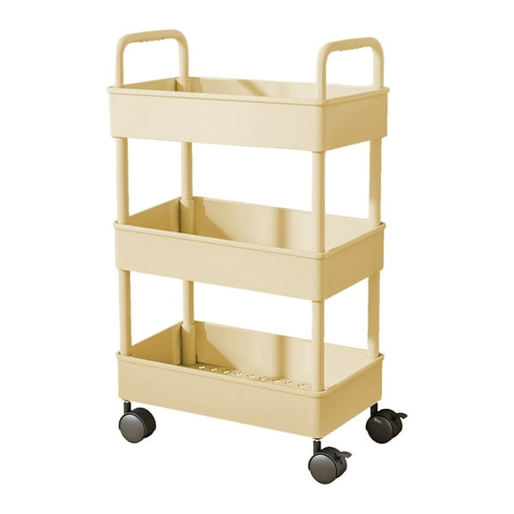 HCBY 3 Tier Storage Cart with Armrests Plastic Organizer on Wheels for Bathroom Living Room Books