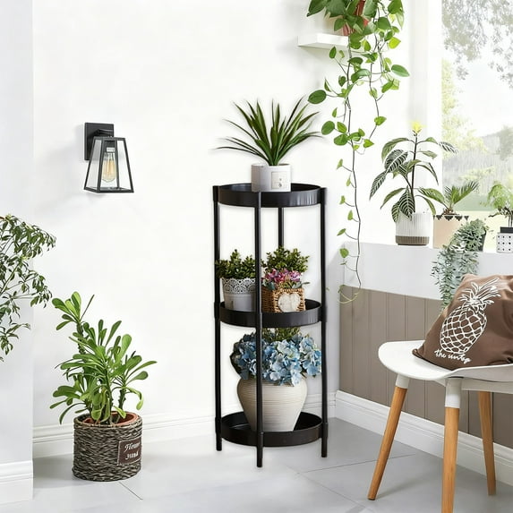 HCBY 3-Tier Side Table, Modern Round End Table with Metal Frame for Living Room & Bedroom - Small Coffee Table, Snack Stand, Bedside Nightstand, Sturdy & Space-Saving (Black)