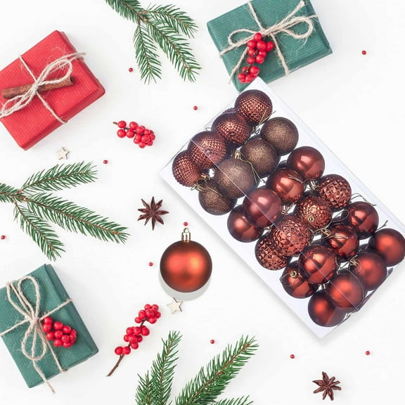 HCBY 36Pcs Solid Electroplated Christmas Ball For Xmas Tree Festives Stylish Holidays Home Decorations Gift idea(Burgundy,2.36")