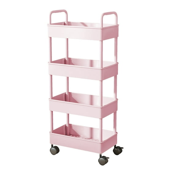 HCBY 4 Tier Storage Cart with Armrests Plastic Organizer on Wheels for Bathroom Living Room Books