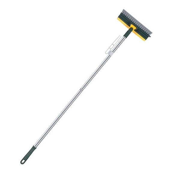 HCBY 4-in-1 Green Window Screen Cleaning Brush, Long Handle Wet & Dry Scrubber Scraper, Multi‑Purpose Tool For Screen Floor Wall Track Cleaning