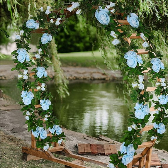 HCBY 5.6ft Blue Garland Rose Vines Wedding Flowers Blue Flowers Artificial for Decoration Wall Hanging Garland for Mantle Party Flower Floral Backdrop Table Centerpiece Decor