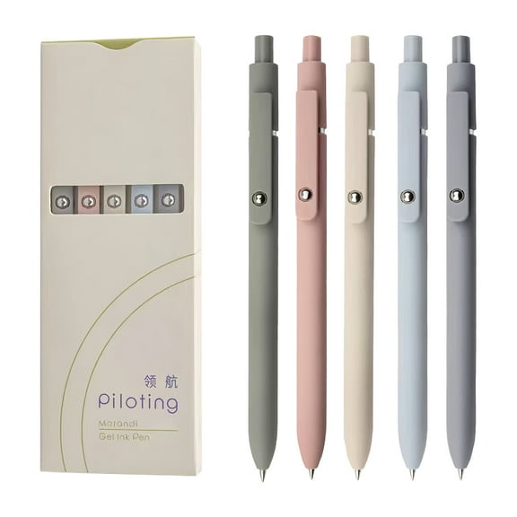 HCBY 5Pcs Morandi Press Type Gel Ink Pens, Quick Dry Smooth Writing Rollerball Pens With Fidget Clip For Student Office Stationery Gift Set