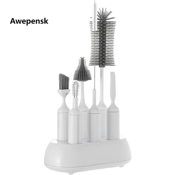 Awepensk 6 Pack Bottle Brush Cleaning Set with Storage Holder, Cleaning Brushes for Long Narrow Neck Bottles, Water Bottles, Tumblers, Drinking Glasses, Strews