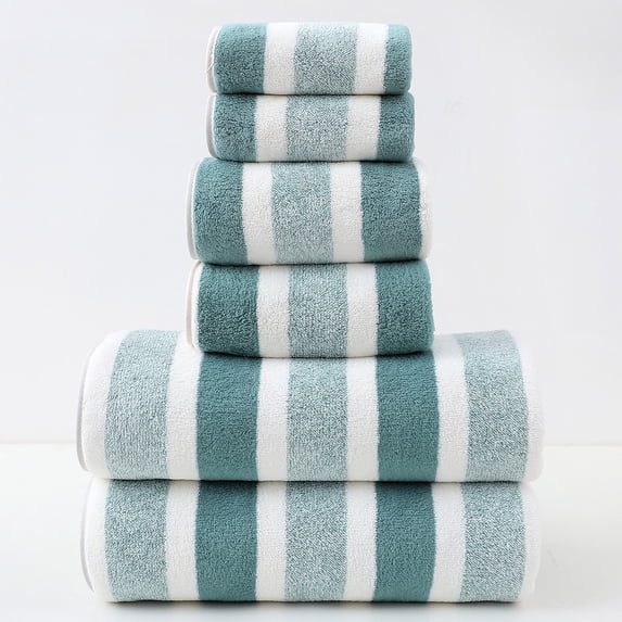 HCBY 6 Piece Towel Set with Bath & Hand Towels, Quick Dry & Lightweight for Travel Gym Beach, Soft Absorbent Family Bathroom Set (Blue White,29.5"x13.8")