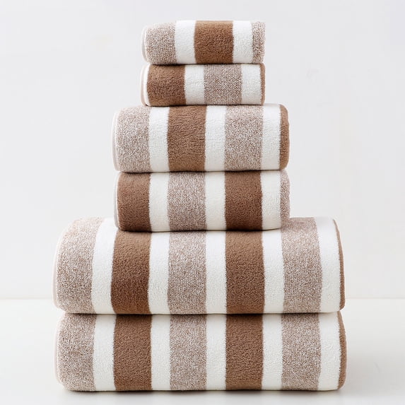 HCBY 6 Piece Towel Set with Bath & Hand Towels, Quick Dry & Lightweight for Travel Gym Beach, Soft Absorbent Family Bathroom Set (Coffee White,29.5"x13.8")