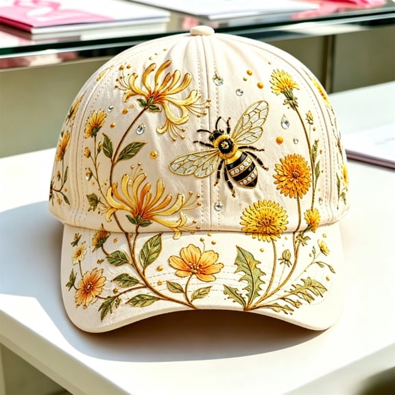 HCBY 6 Styles Floral Embroidered Rhinestone Baseball Cap, Soft Cotton Adjustable for Women Outdoor Gardening Sun Protection