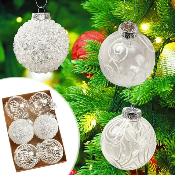 HCBY 6Pcs Glittering Christmas Ball Decorations, 3.14" Shatterproof Christmas Tree Decorations, Large Plastic Hanging Ornaments for Engagement Home Party Favors Supplies(White)