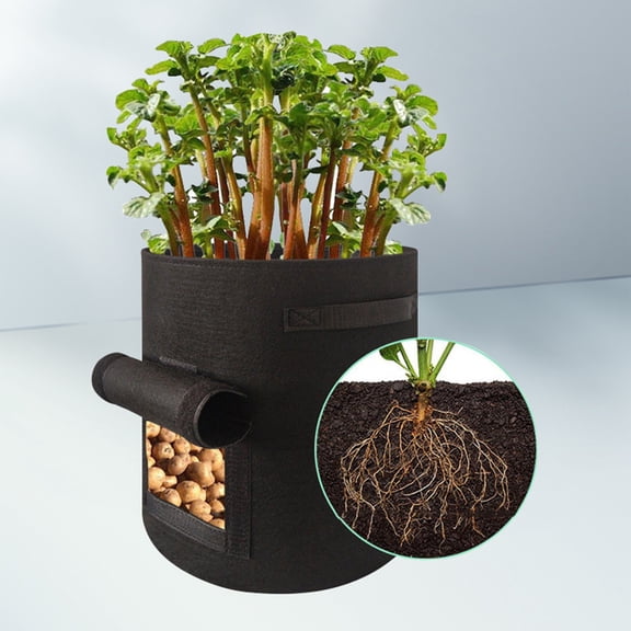 HCBY 7 Gallon Fabric Grow Bag with Flap Window and Handles, Non-Woven Planter Pot, Breathable Planting Container for Garden Patio, Reusable Root Health Pouch