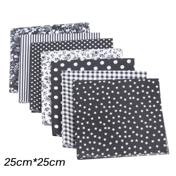 HCBY 7 Pcs Fabric Squares for Quilting 10x10 Inch, Cotton Print Bundle, Pre-Cut Patchwork Sewing Materials for DIY Crafts, Scrapbooking, and Beginner Projects (Black,10"x10")