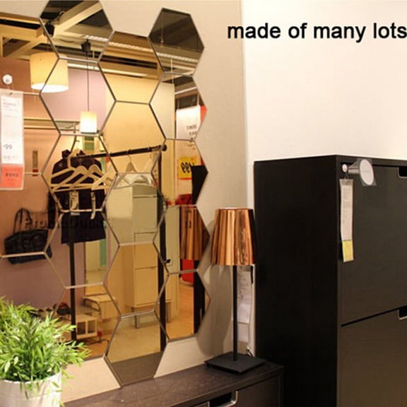 HCBY 7Pcs Gold Hexagon Mirror Wall Stickers, 3D Acrylic Self Adhesive Wall Decor, Removable Geometric Mirror Tiles for Living Room TV Background, DIY Home Art Decals for Bedroom