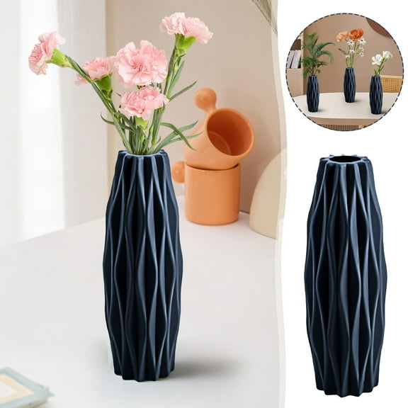 HCBY 8.3 Inch Texture Vase, Imitation Ceramic Plastic Vase for Living Room Decor, Hydroponics or Artificial Flowers, Lightweight & Unbreakable