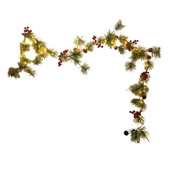 HCBY 9.8FT 60 Lights Christmas Pine Needles Pine Cones Vine String Lights,Warm Light Battery Powered for Mantle Fireplace Home Kitchen Table Centerpieces Party Decor
